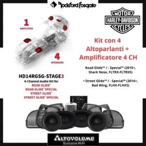 ROCKFORD FOSGATE Kit HD14RGSG-STAGE3 | Kit Amplificatore + 4 Casse per Harley-Davidson Road Glide e Street Glide 2014 +