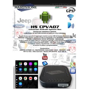 Hardstone HS CPVA07 | BOX Android Universale - Aggiunta di Android su Qualsiasi Autoradio con CarPlay a Filo Originale
