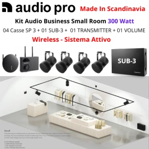 AUDIO PRO Kit Business Small | 4 Diffusori SP-3 + 1 SUB-3 + 01 VOL-1 + 01 Wireless TX-1  (300 Watt)