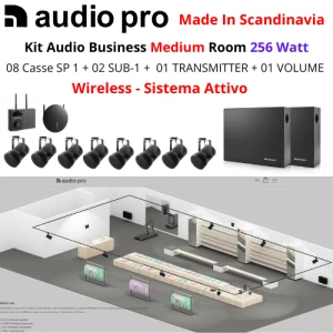 AUDIO PRO Kit Business Medium | 8 Diffusori SP-1 + 02 SUB-1 + 01 VOL-1 + 01 Wireless TX-1 (256 Watt)