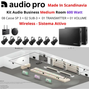 AUDIO PRO Kit Business Medium | 8 Diffusori SP-3 + 02 SUB-3 + 01 VOL-1 + 01 Wireless TX-1 (600 Watt)