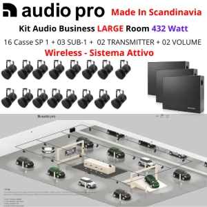 AUDIO PRO Kit Business Large | 16 Diffusori SP-1 + 03 SUB-1 + 02 VOL-1 + 02 Wireless TX-1 (432 Watt)