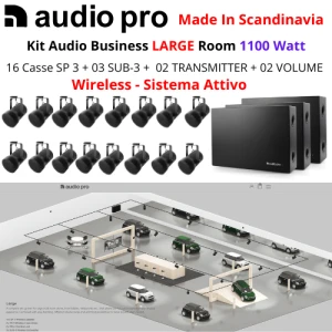 AUDIO PRO Kit Business Large | 16 Diffusori SP-3 + 03 SUB-3 + 02 VOL-1 + 02 Wireless TX-1 (1100 Watt)