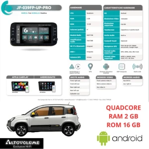 JF SOUND (JF-039FP-UP-PRO) - Autoradio Custom Fit Android 9''- Quadcore - 2GB/16GB per FIAT PANDINA