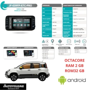 JF SOUND (JF-039FP-X7C-PRO) - Autoradio Custom Fit Android 9''- Octacore - 2GB/32GB per FIAT PANDINA