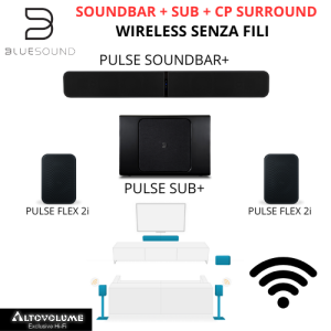 Kit Home Cinema Bluesound 4.1 WIRELESS - Pulse Soundbar + con Pulse Sub + con Cp Surround Pulse Flex 2i